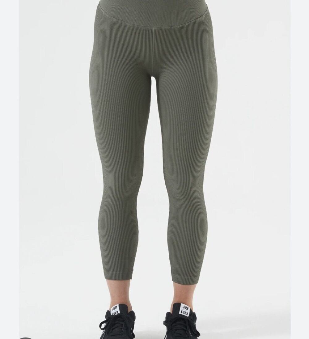 NUX Leggings Womens Size L Green Ribbed High Compression Athletic NWT